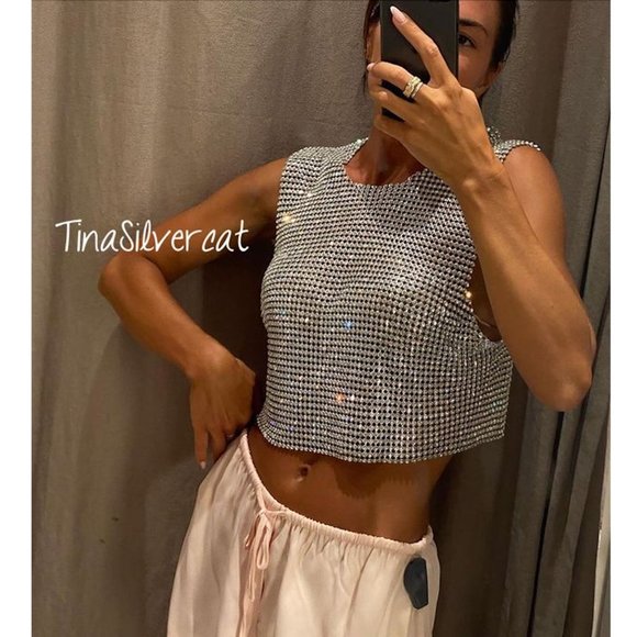 BLOGGER'S FAVE! Zara Open Back Rhinestone Top NWT - Picture 13 of 17